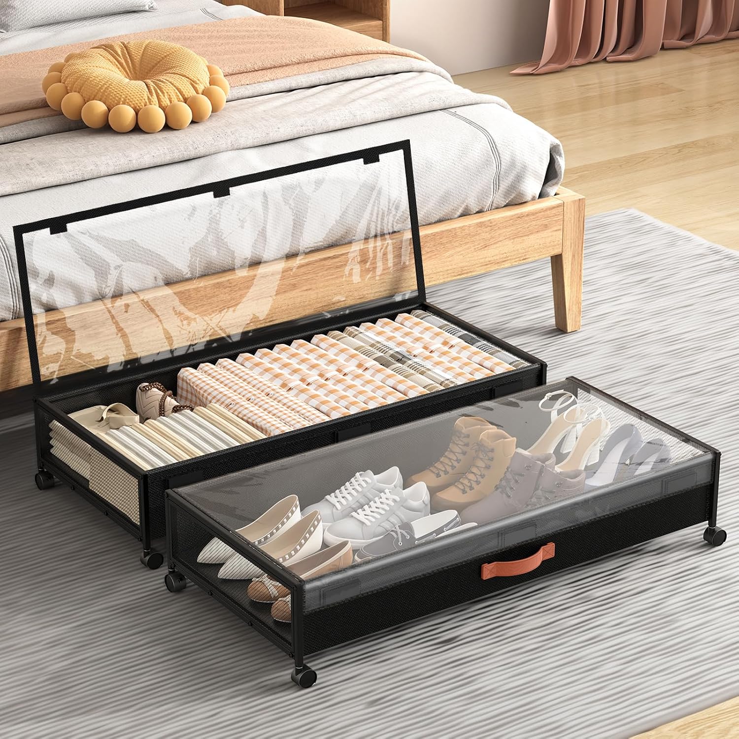 Black Rolling Under Bed Storage Drawers