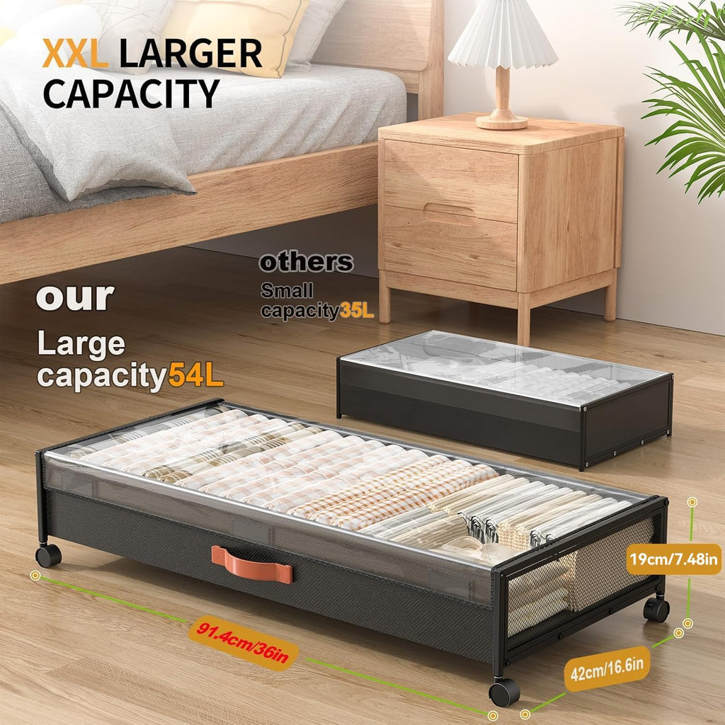 Black Rolling Under Bed Storage Drawers