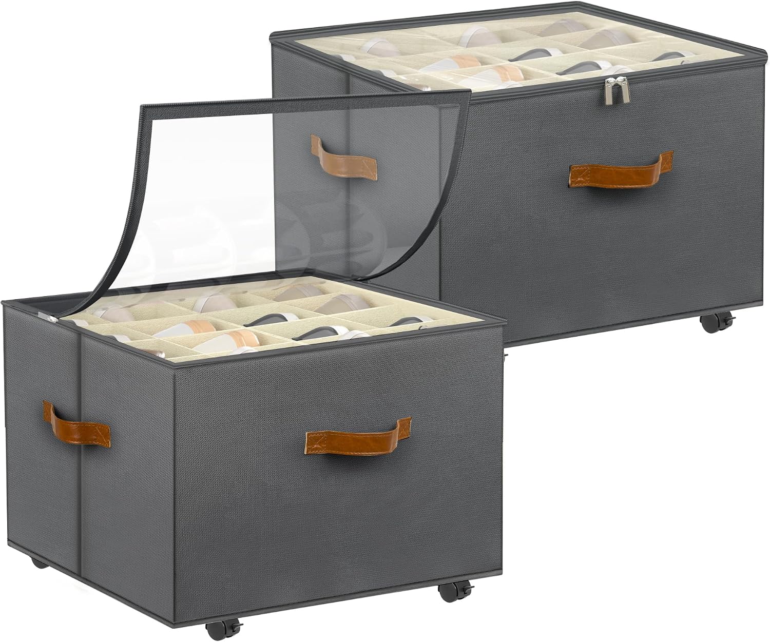 Gray Rolling Shoe Storage Boxes