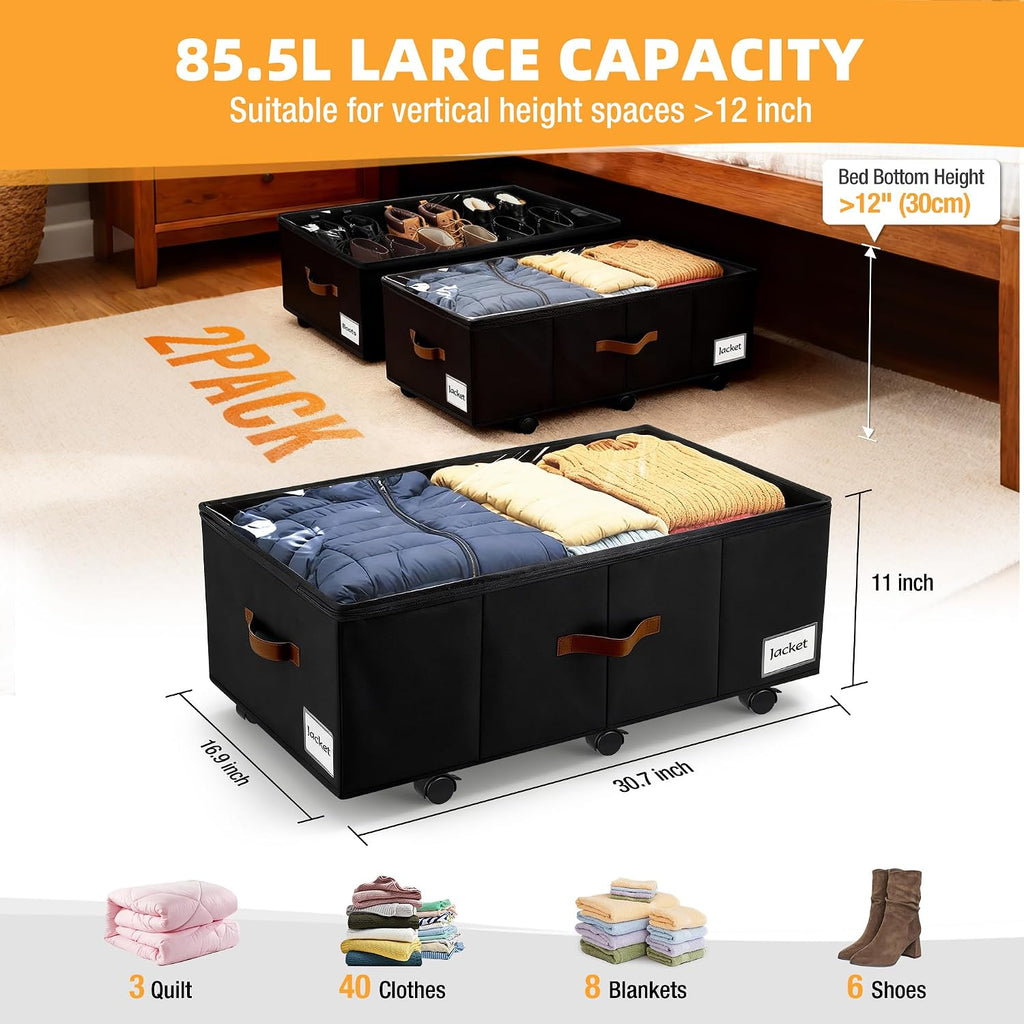 Black Rolling Under Bed Storage Drawers