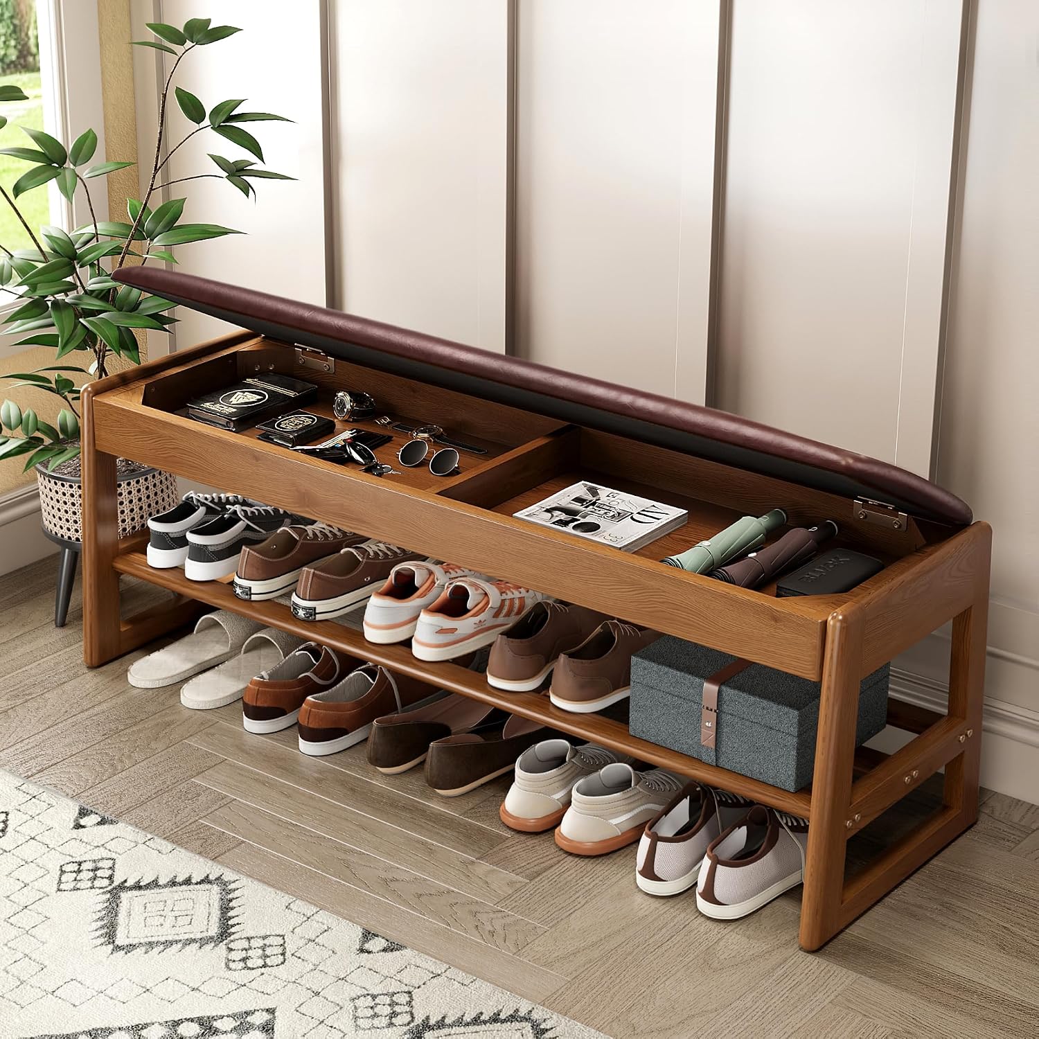 Cushioned Flip Top Storage Shoe Bench