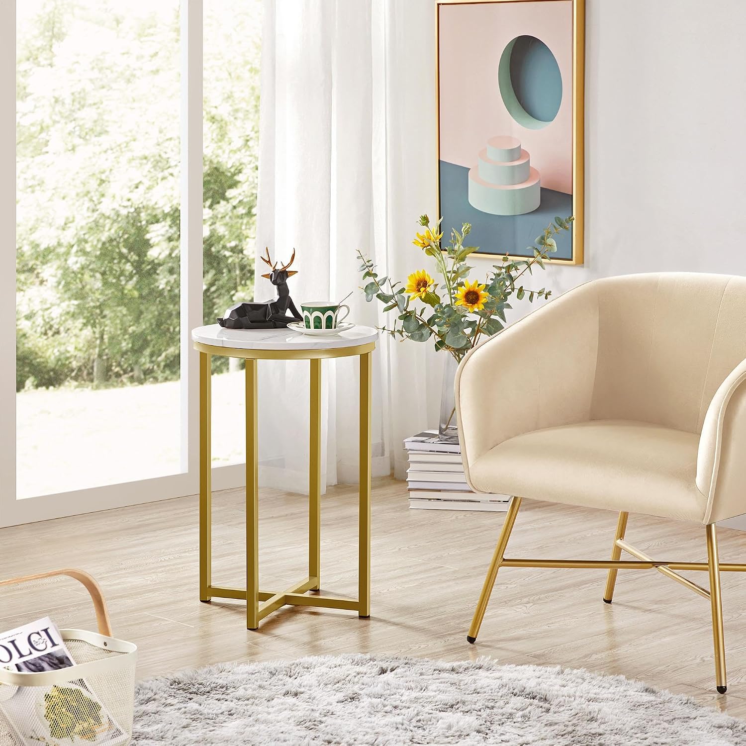 Gold Faux Marble Side Table