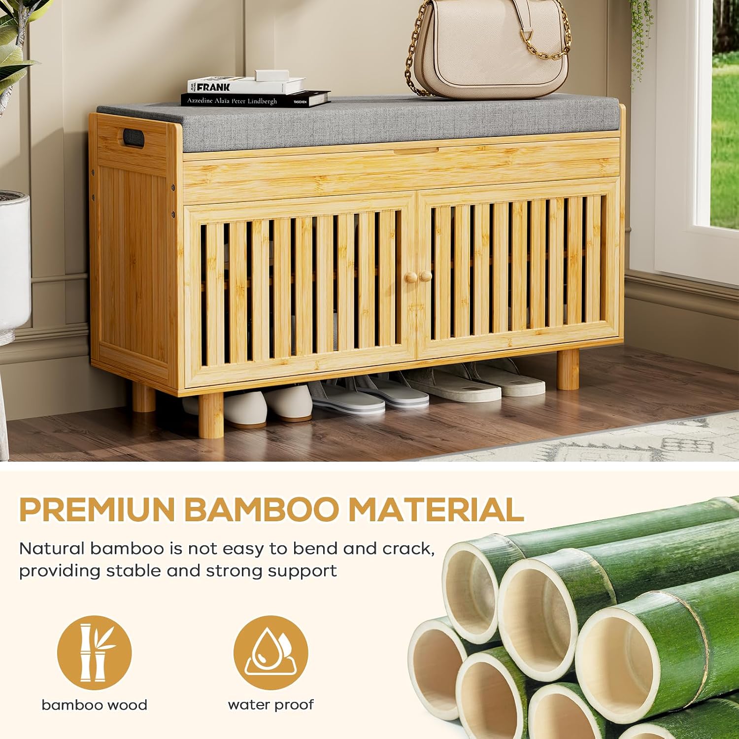 Bamboo Lift Top Shoe Storage Bench