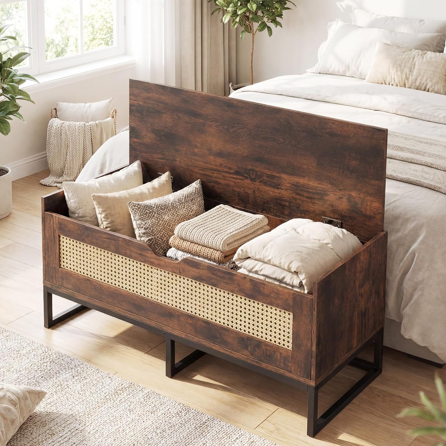 Rattan Flip Top Shoe Storage Bench