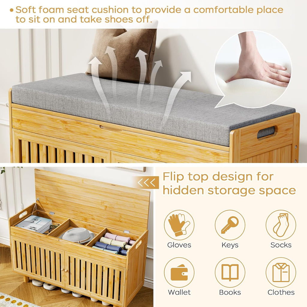 Bamboo Lift Top Shoe Storage Bench