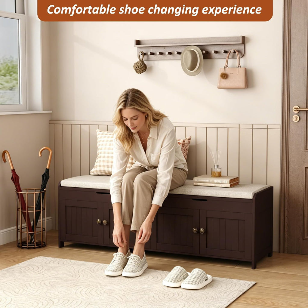 Espresso Lift Top Storage Shoe Bench