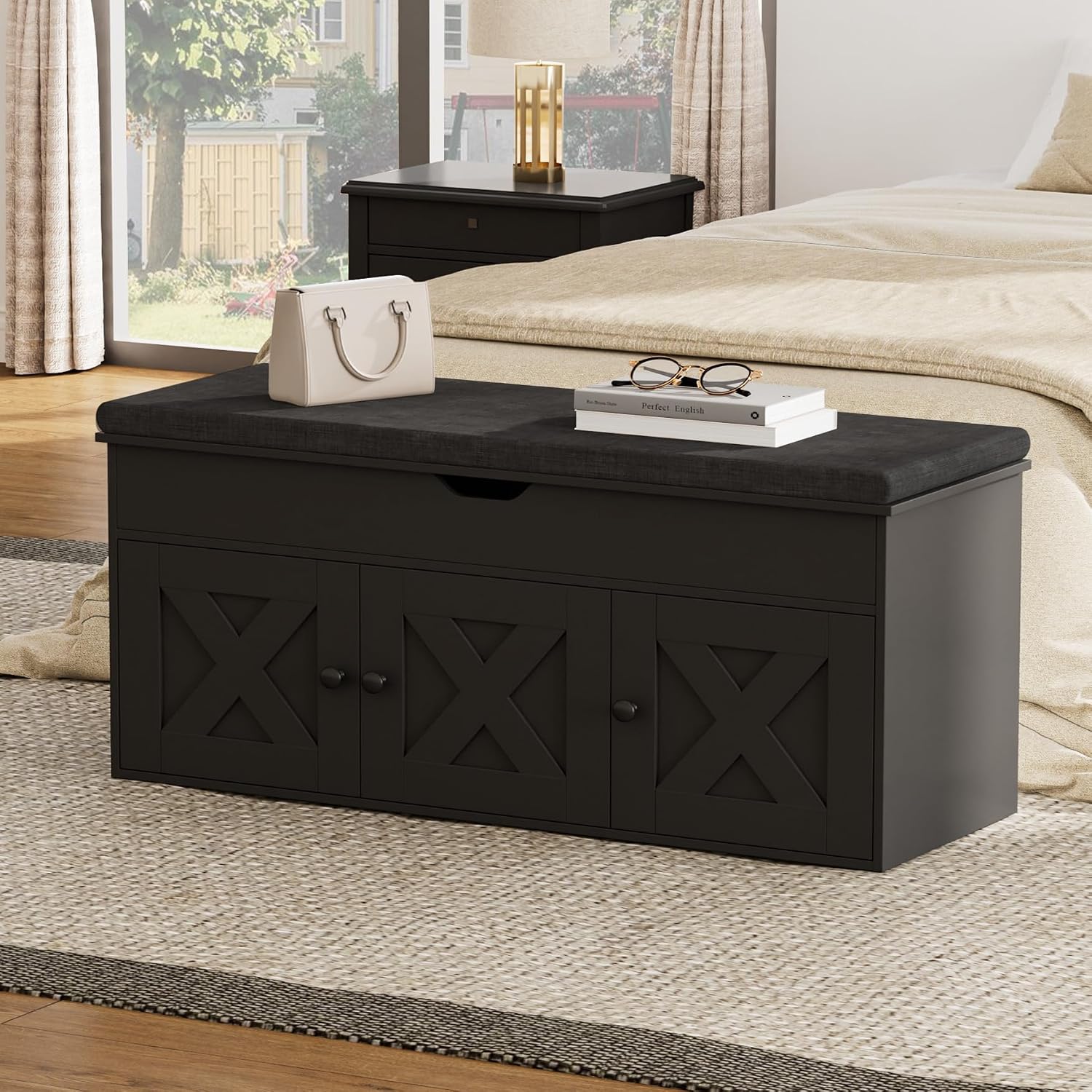 Black Lift Top Shoe Storage Bench