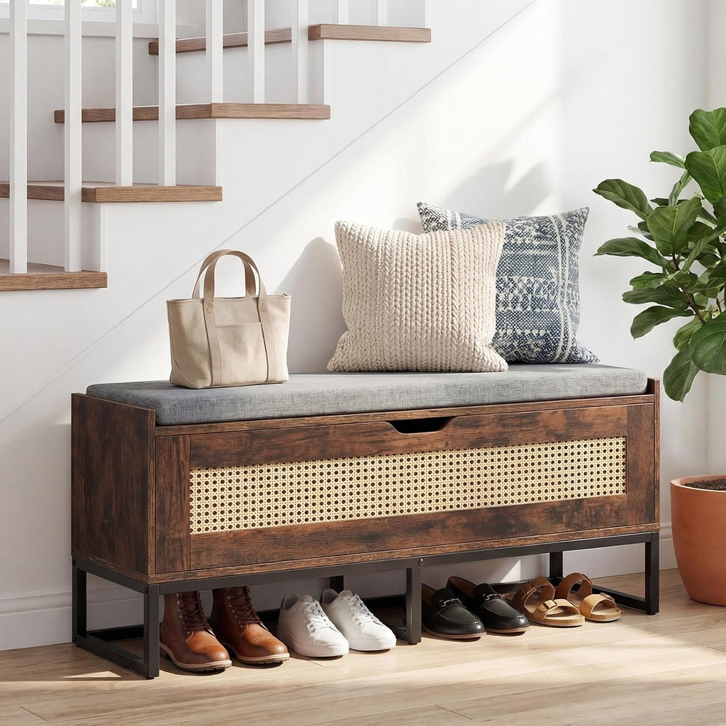 Rattan Flip Top Shoe Storage Bench