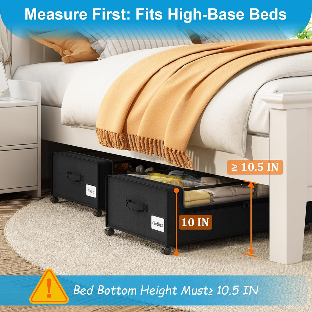 Black Metal Frame Rolling Under Bed Storage Bins