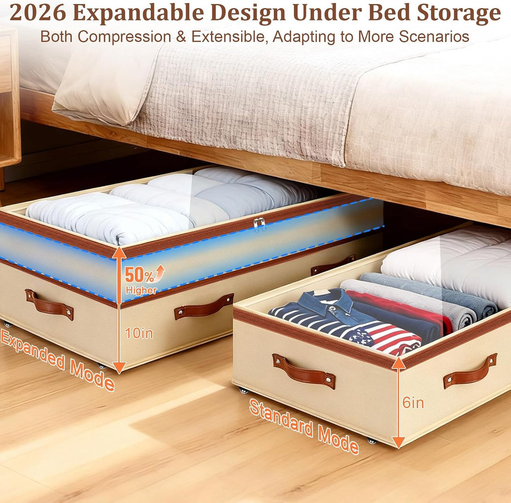 Dolicer Beige Rolling Under Bed Storage Bins