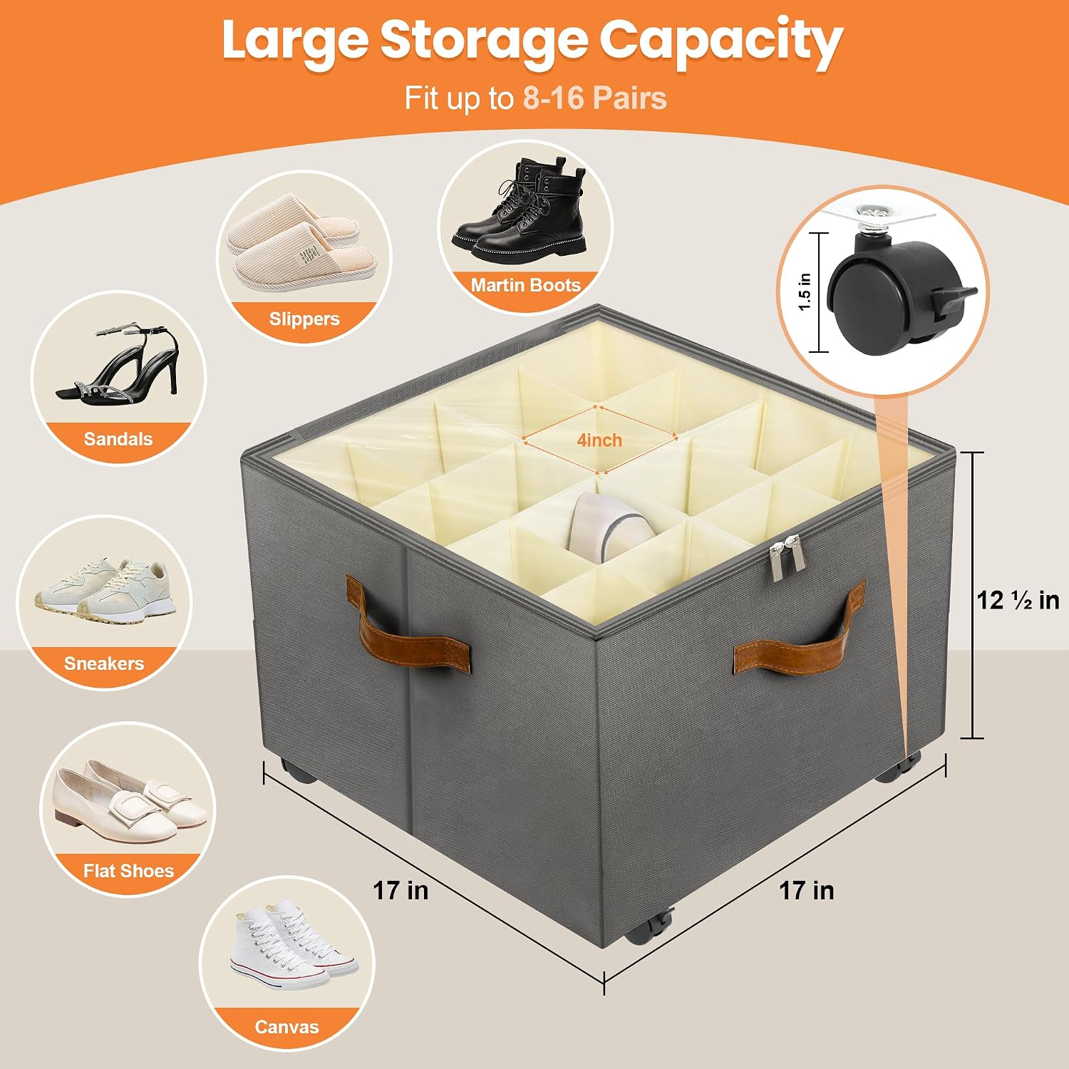 Gray Rolling Shoe Storage Boxes