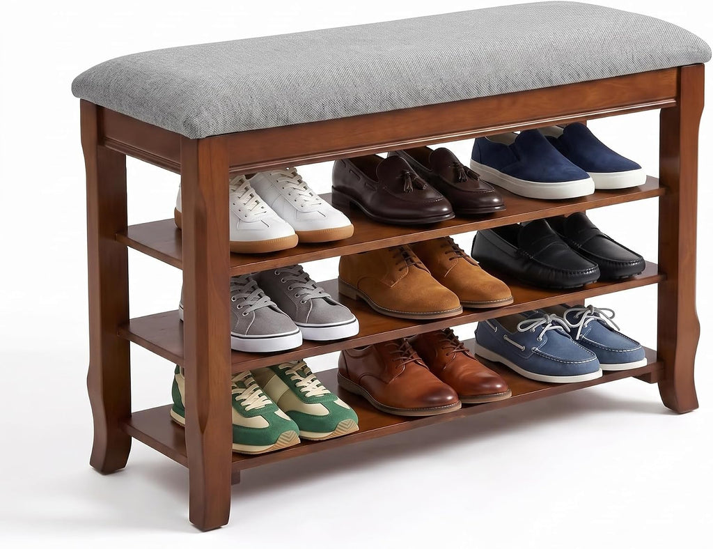 Wood Cushioned Flip Top Shoe Storage Bench