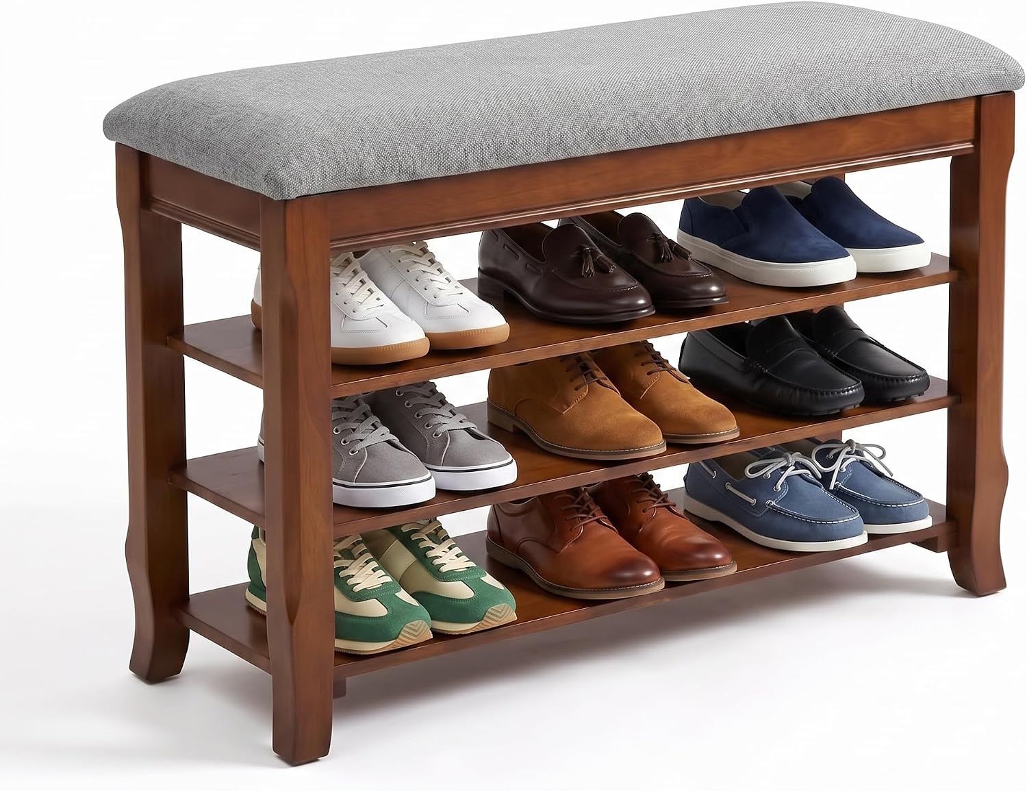 Wood Cushioned Flip Top Shoe Storage Bench