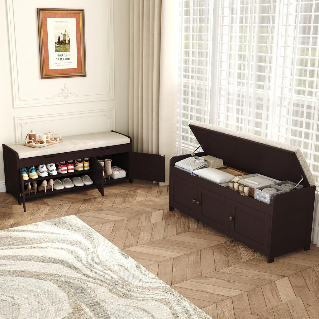 Espresso Lift Top Shoe Bench