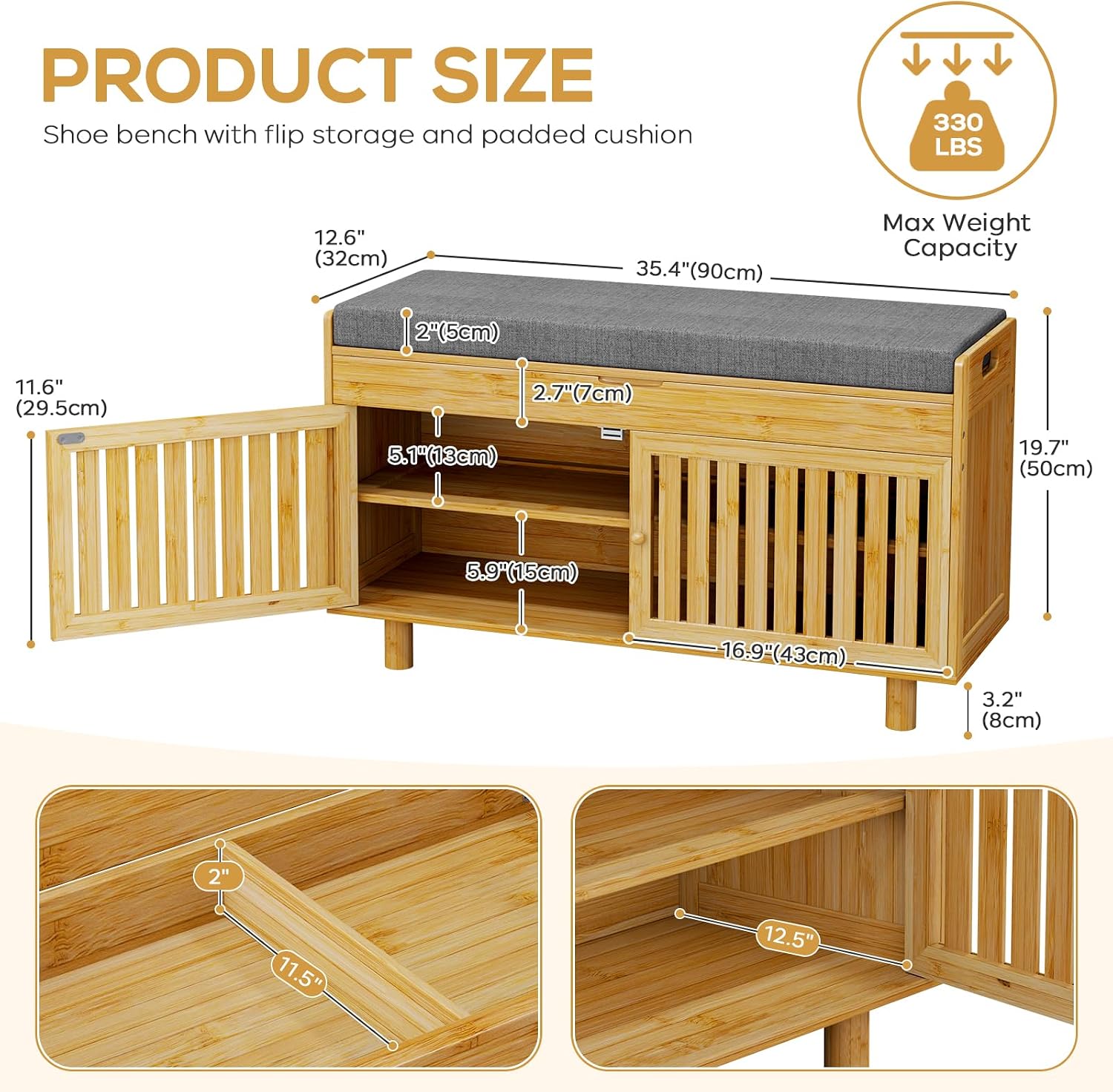 Bamboo Lift Top Shoe Storage Bench