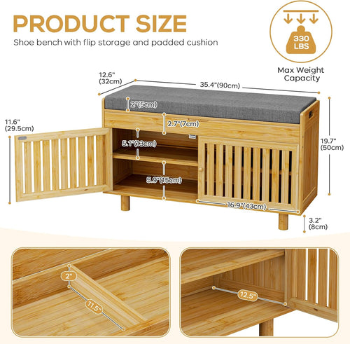 Bamboo Lift Top Shoe Storage Bench