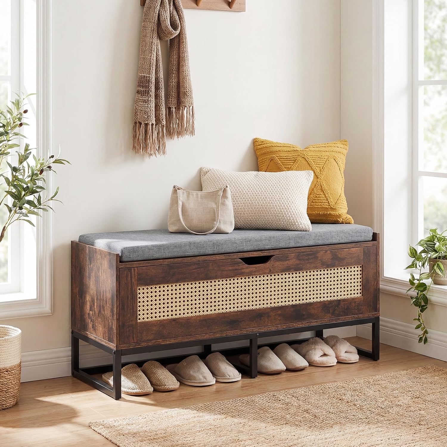 Rattan Flip Top Shoe Storage Bench