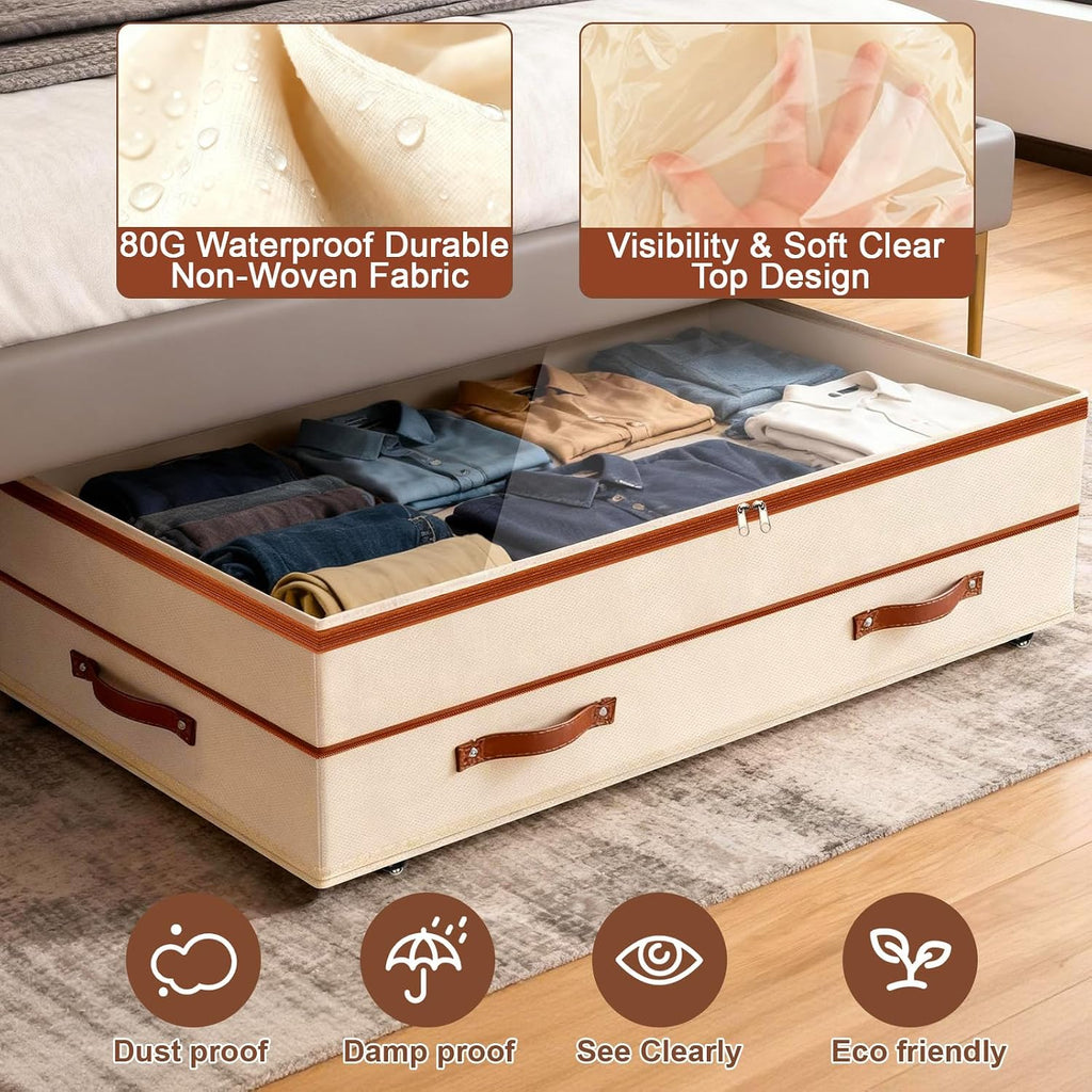Dolicer Beige Rolling Under Bed Storage Bins