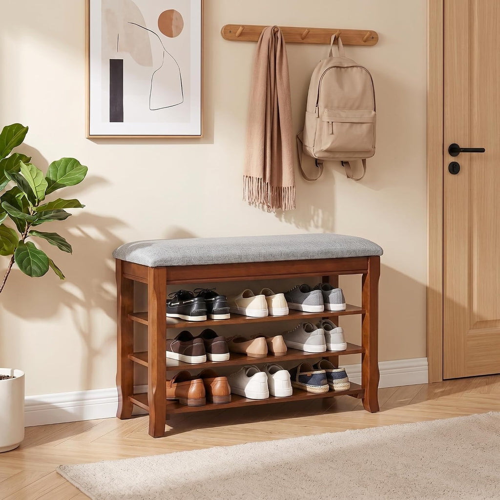 Wood Cushioned Flip Top Shoe Storage Bench