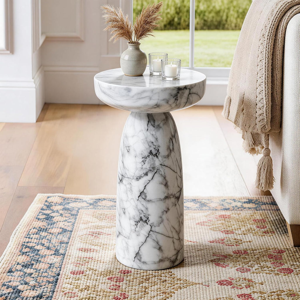 White Faux Marble Outdoor Side Table