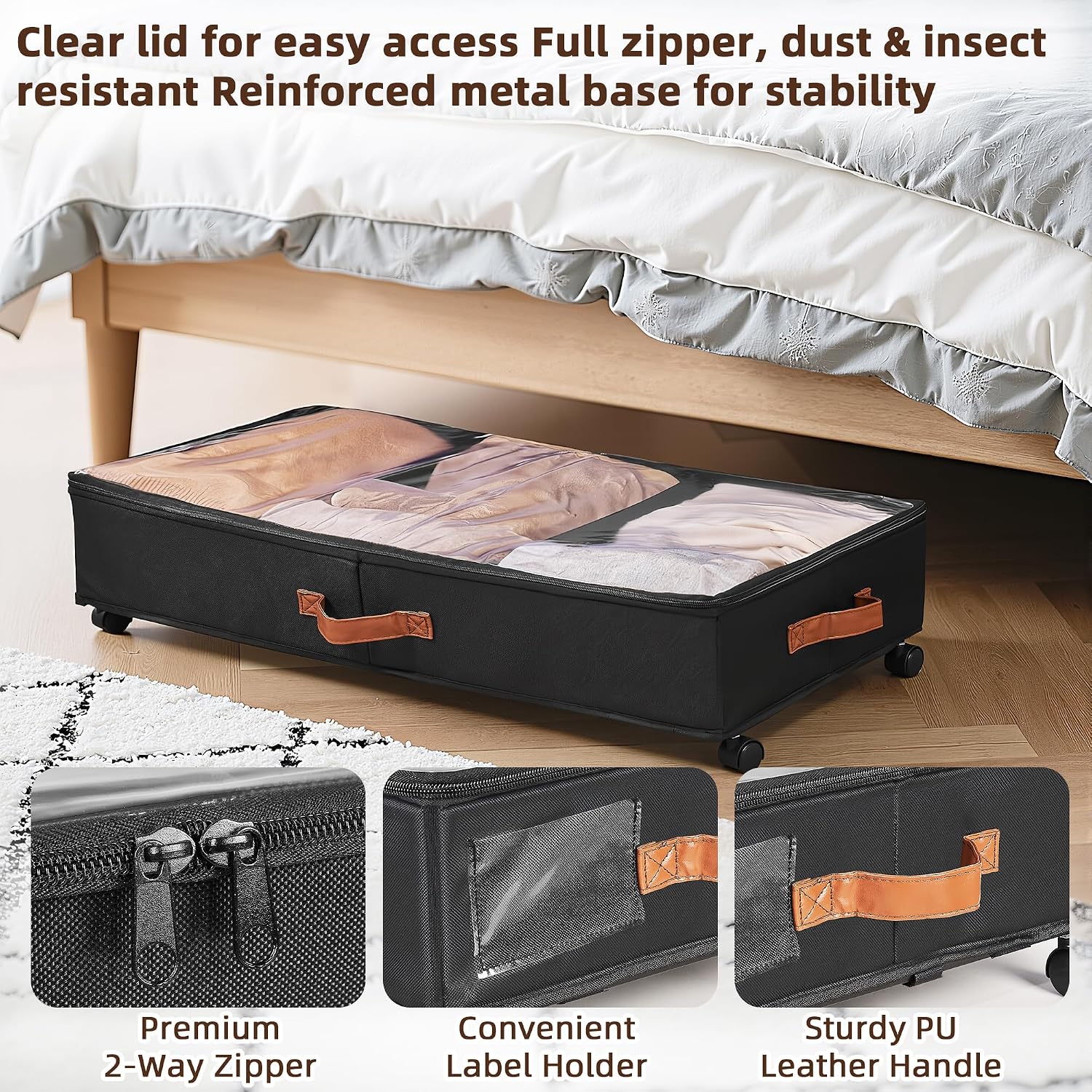 Black Metal Frame Under Bed Storage Bins