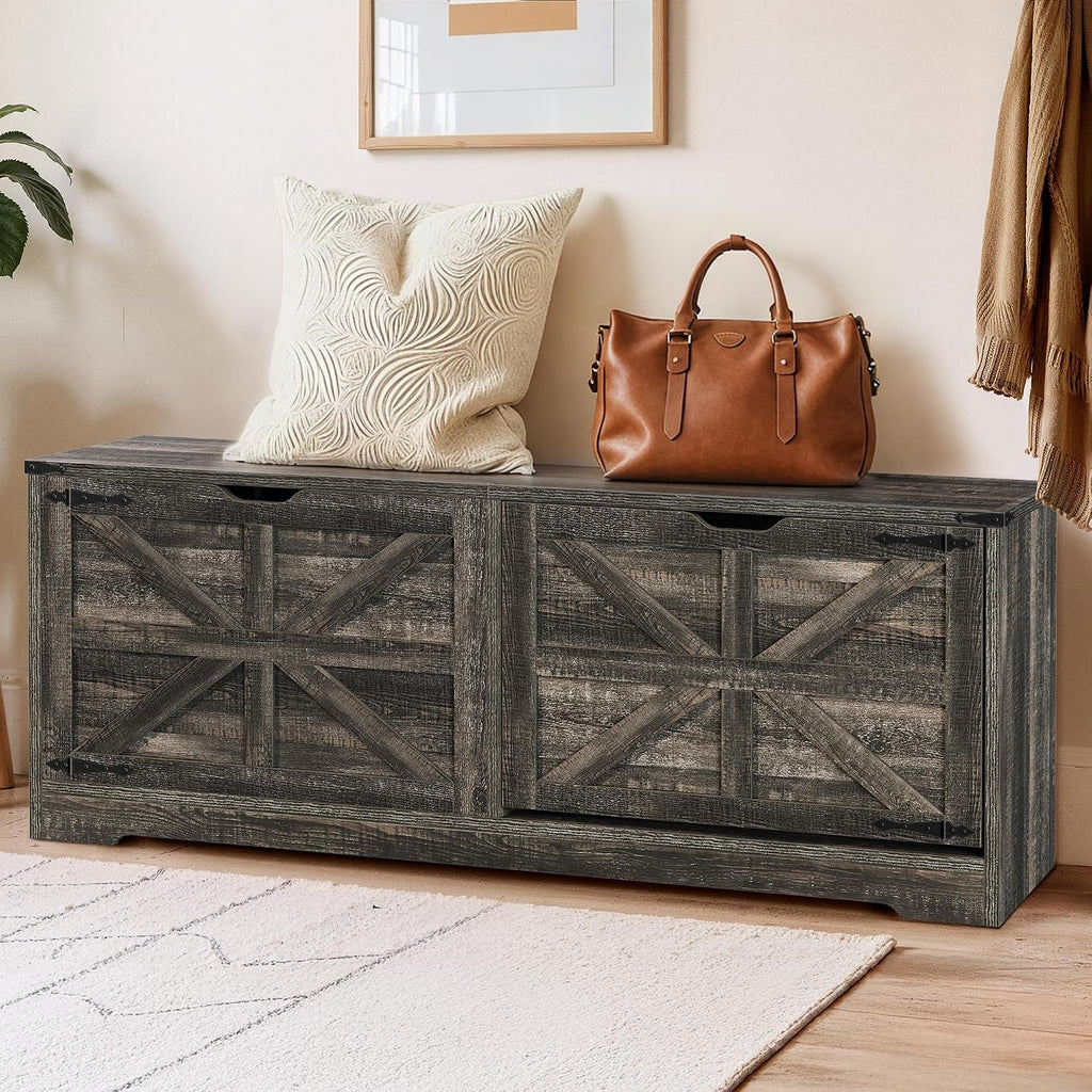 Farmhouse Flip Drawer Shoe Storage Bench
