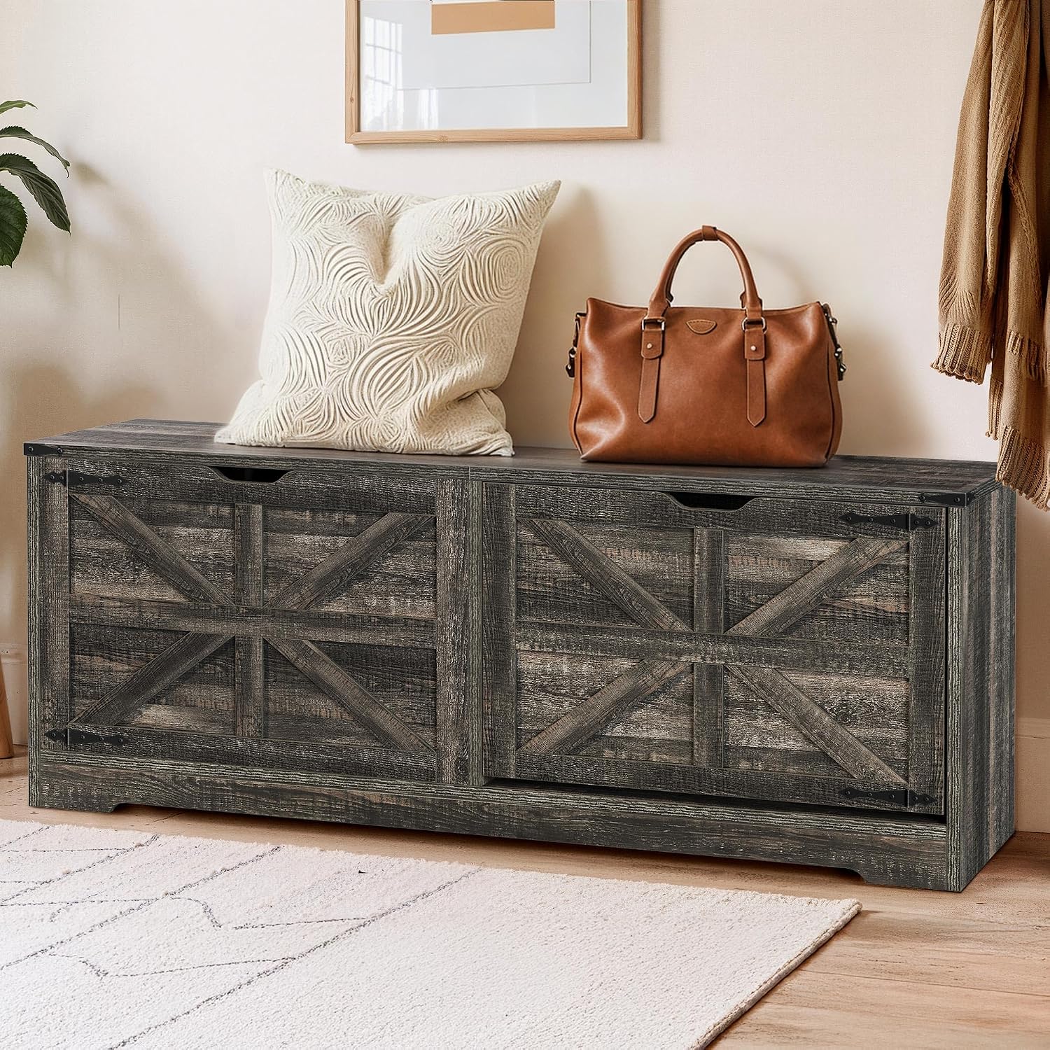 Farmhouse Flip Drawer Shoe Storage Bench