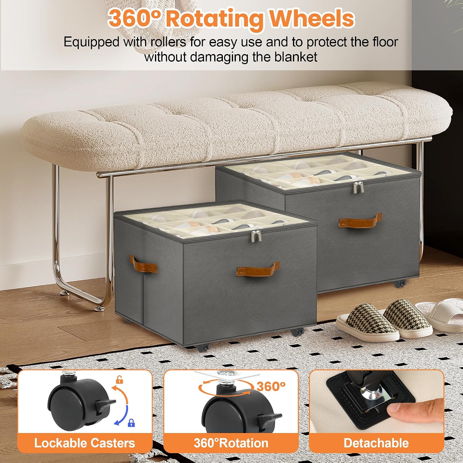 Gray Rolling Shoe Storage Boxes